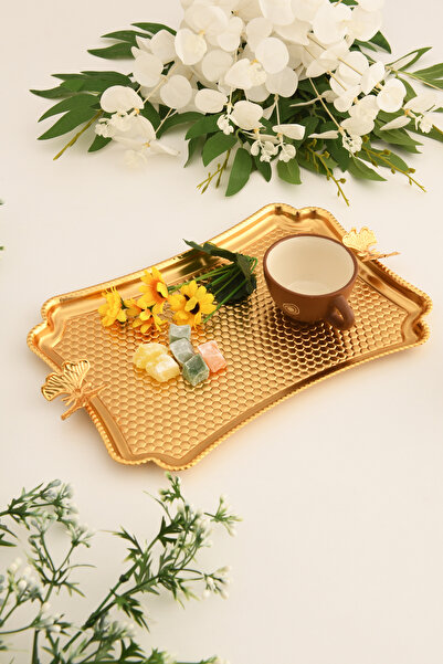 AKSESUAR EVRENİ Fiano Butterfly Honeycomb Model Butterfly Detailed Presentation Tray 1 Piece