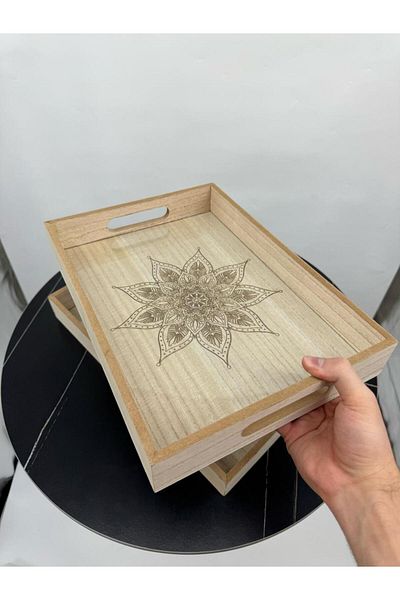 Living Set of 2 rectangular wooden trays with raised edges and a painted base.