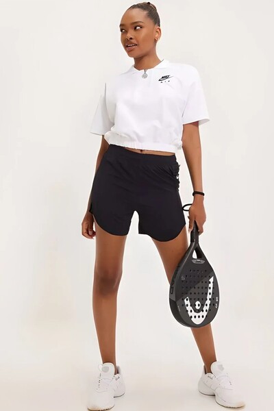 Nike Air Pique Polo Crop Tee Loose Fit Loose Cut Πολυεστερικό κοντό μπλουζάκι λευκό