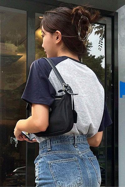 Trendseninle Μπλουζάκι Single Jersey Vocation - Γκρι Navy Blue, Crew Neck, Oversize κοντό μανίκι