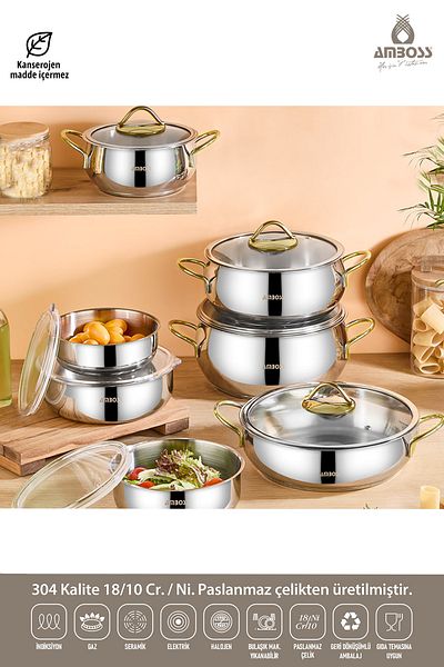 Amboss 14-Piece Hot Prime Induction Compatible Stainless Steel Cookware Set & Steel Storage Container