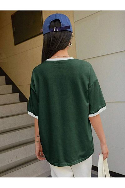Trendseninle Tricou Uncool Piece din Jersey - Tricou supradimensionat cu mânecă scurtă, verde Nefti, alb