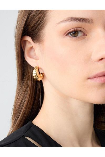 Jimmy Key Gold Color Patterned Glossy Half Hoop Earrings