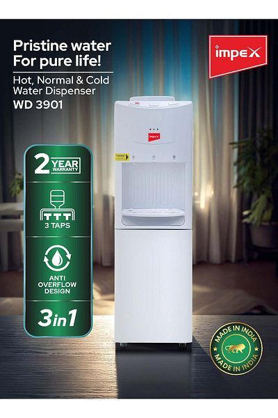 İMPEX Impex Top Loaded Water Dispenser Stainless Steel Water Tank 3 Temp Child Lock Made in India WD3901