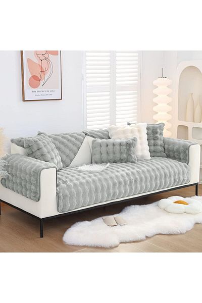 Paris Life Plush Bubble Three-Seat Sofa Cover, All Closes Like in the Photo (2Pcs 80X200+2Pcs 80X80) 4 Pieces