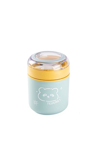 Tantitoni Tedemei Blue Yellow Stainless Steel Round Food Transport Container 530ml