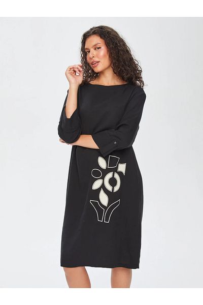 Faik Sönmez Minimalist Midi Dress - Three Quarter Sleeve - Casual Chic