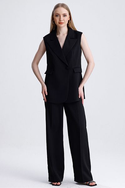 MD trend Women's Double Breasted Oversize Vest and Palazzo Trousers Double Classic Set