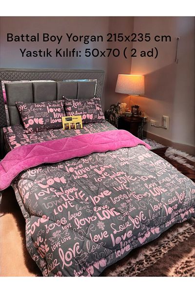 BlueMaison King Size Welsoft Quilt Set (with 2 Pillow Cases) Mürdüm Love