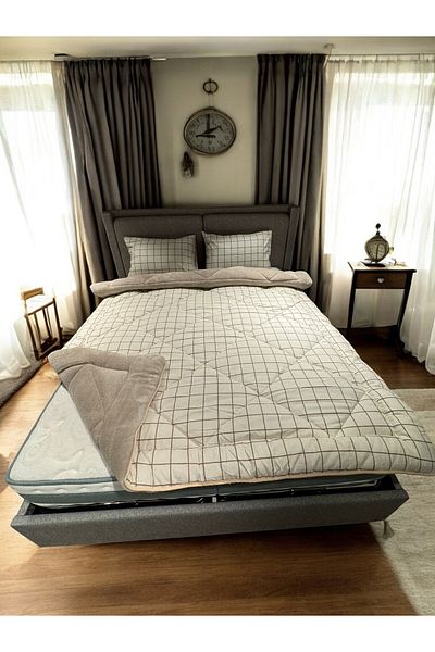 BlueMaison King Size Welsoft Quilt Set (with 2 Pillow Cases) Cream Square