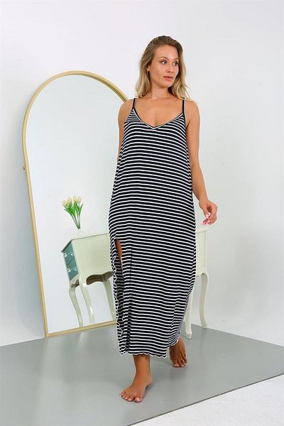 Celira Women's Large Size Rope Strap Cotton Long Nightgown 12107