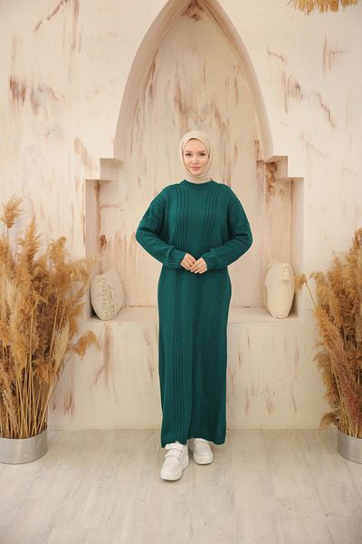 Nissra Ankanoor Emerald Green Twisted Oversize Πλεκτό Φόρεμα Anka 257009