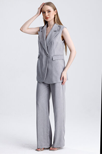 MD trend Women's Double Breasted Oversize Vest and Palazzo Trousers Double Classic Set