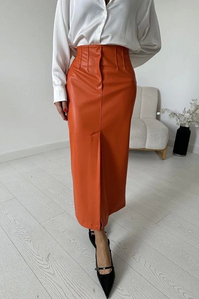 Butik Orange Slit Ornamental Patchwork Skirt