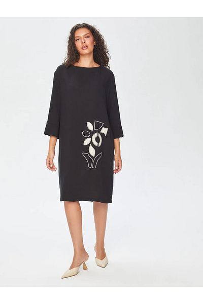 Faik Sönmez Minimalist Midi Dress - Three Quarter Sleeve - Casual Chic