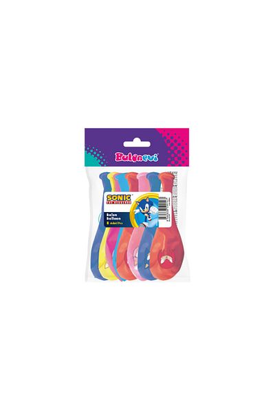 BalonEvi Sonic Printed Licensed 8 Pack Balloons Mixed Colors