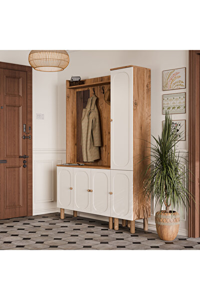 Mezza Set 5090-5093 Roma Sol Aynalı 5 Kapaklı (MEMBRAN) 4 Askılı Raflı Bohem ...