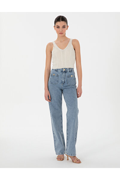 Pierre Cardin Açık Mavi High Waist Flare Fit Jean Pantolon 50301288-VR095