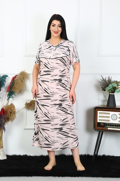 Celira Women's Large Size Short Sleeve Cream Mother's Nightgown 1371