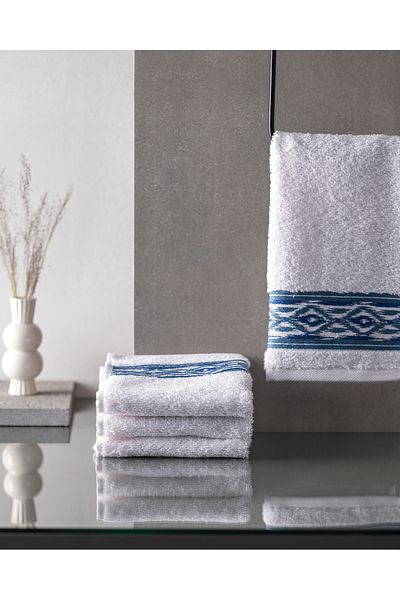 Madame Coco Daine 4-Pack 100% Cotton Hand Towels - White/Blue
