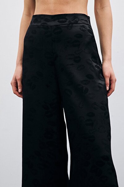 Sateen Штани з широкими штанинами та візерунком - Чорні