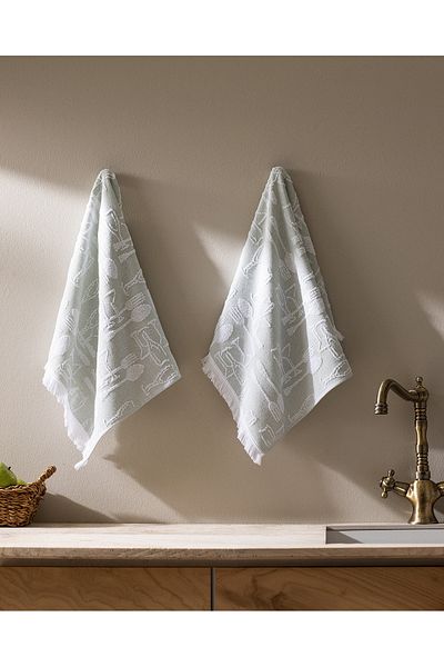 Madame Coco Forke Cotton Kitchen Towel Set - Mint Green