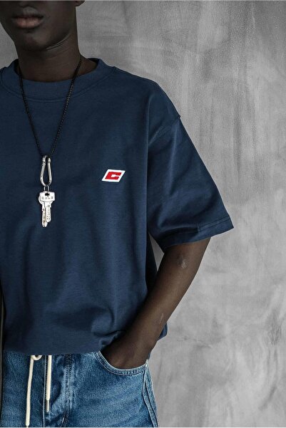 ablukaonline Erkek Oversize Nakışlı T-Shirt Mavi