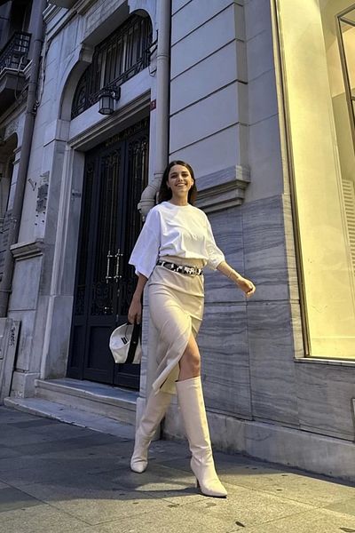 Butik Beige Slit Ornamental Patchwork Skirt