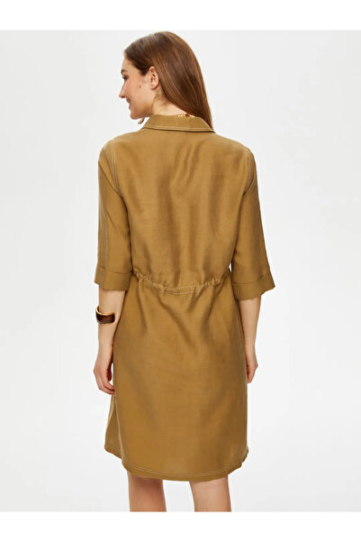 Faik Sönmez Minimalist 3/4 Kol Midi Günlük Keten Elbise