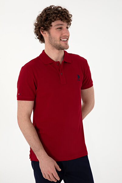 U.S. Polo Assn. Men's Slim Fit Polo Neck Claret Red Basic T-Shirt 50298041 -Vr014