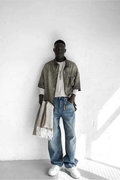 ablukaonline Ανδρικό πουκάμισο με κοντό μανίκι Oversize καφέ