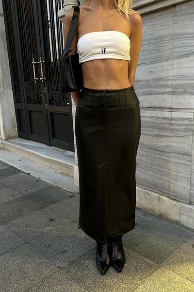 Butik Black Slit Ornamental Patchwork Skirt