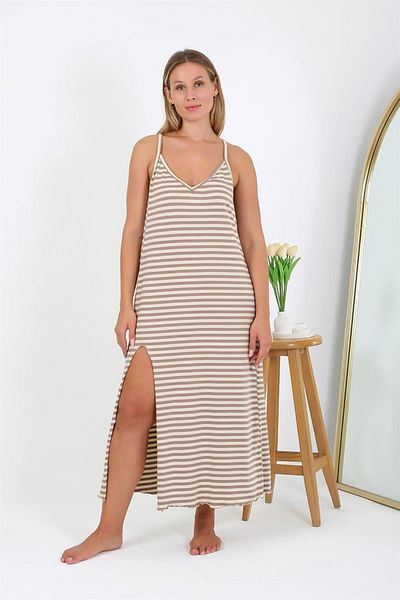 Celira Large Size Rope Strap Long Nightgown - Milk Brown 12109