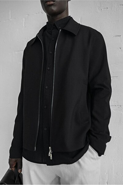 ablukaonline Pánská tenká bunda na zip Relaxed Fit černá