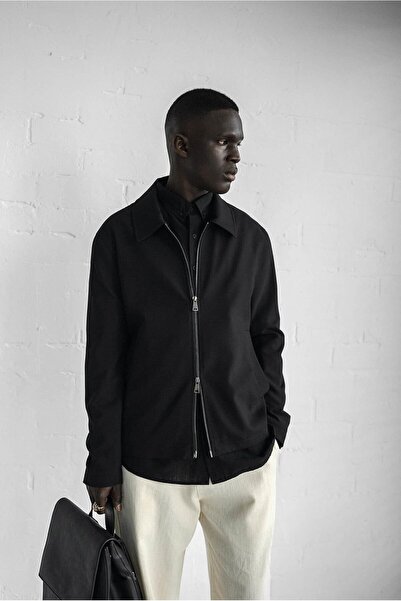 ablukaonline Pánská tenká bunda na zip Relaxed Fit černá