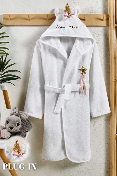 Formeya Kinderbademantel mit Kapuze, 100 % Baumwolle, wasserabsorbierend, mit Tierfiguren