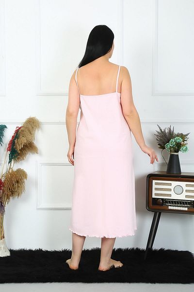 Celira Women's Large Size Rope Strap Cotton Pink Long Nightgown 12100