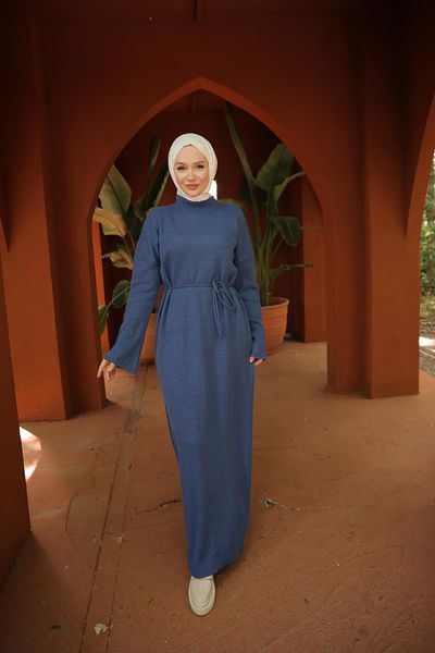 Nissra Ankanoor Indigo Rope Belted Relaxed Cut Πλεκτό Φόρεμα Anka 257019
