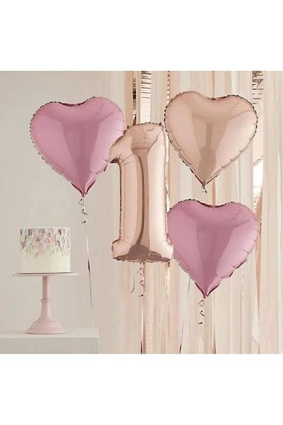 Laviyosa Rosegold Age Number Foiled Pink Rosegold Heart Foil Balloon Birthday Party Set Ornament