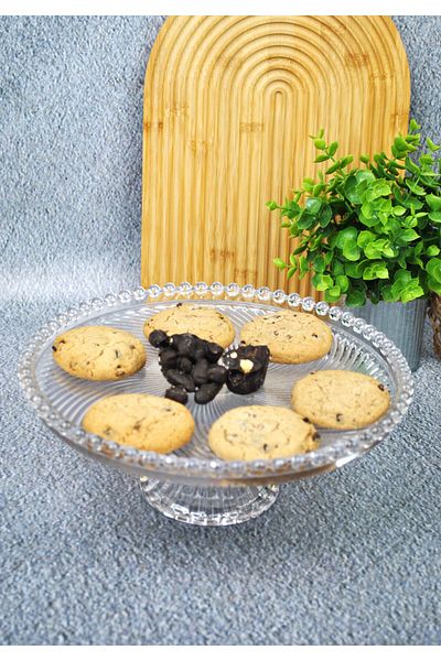 Qualitev 26 cm Glass Footed Beaded Presentation Plate Cake Cake Dessert Presentation Stand