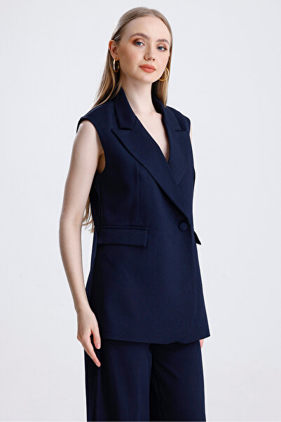 MD trend Women's Double Breasted Oversize Vest and Palazzo Trousers Double Classic Set