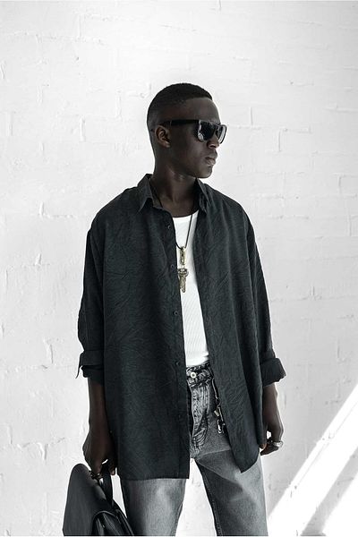 ablukaonline Мъжка ежедневна риза Oversize, черна, с пране