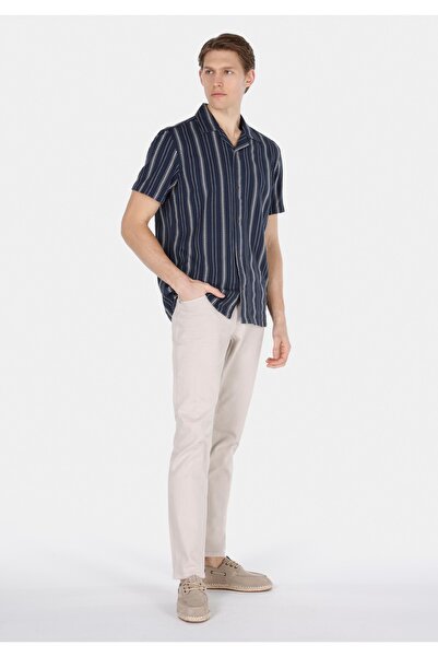 Colin's Regular Fit Shirt Neck Çizgili Erkek Lacivert Kısa Kol Gömlek