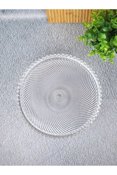 Qualitev 26 cm Glass Footed Beaded Presentation Plate Cake Cake Dessert Presentation Stand