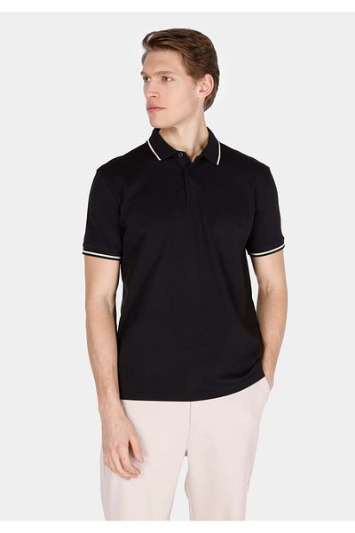 Colin's Regular Fit Polo Neck Jacquard Men's Black Short Sleeve T-Shirt