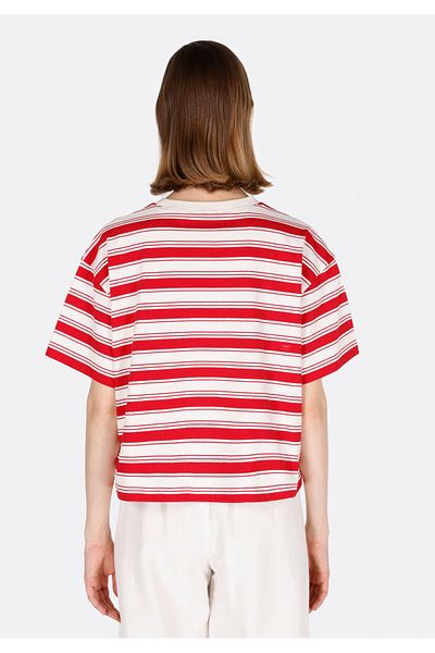 Colin's Comfort Fit Round Neck Striped Women's Red Short Sleeve T-Shirt