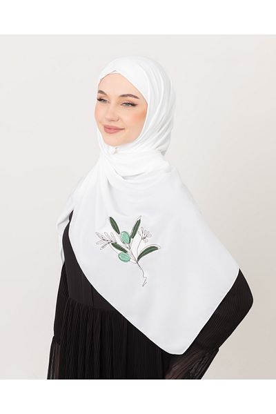 Zaytoon Şal de culoare albă poliester Palestina ramură de măslin brodat colorat S 100030