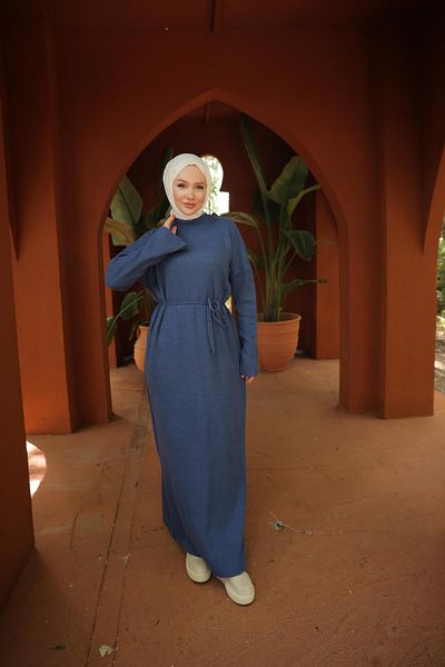 Nissra Ankanoor Indigo Rope Belted Relaxed Cut Πλεκτό Φόρεμα Anka 257019
