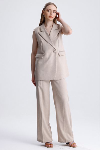 MD trend Women's Double Breasted Oversize Vest and Palazzo Trousers Double Classic Set