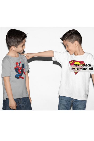 makiteks Tricou din bumbac de calitate din 2 piese pentru baieti si fete 5-14 ani Spiderman